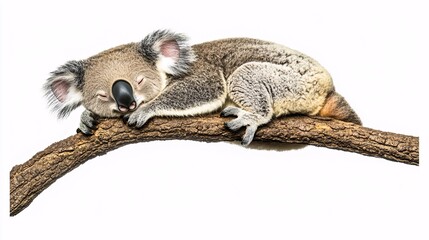 baby koala nestled in a tree branch, isolated on a white background, soft and delicate features. koala.isolate on white background.Illustrations 