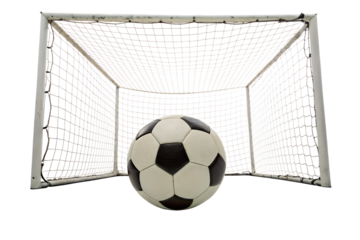 Soccer ball near goal on a clear day