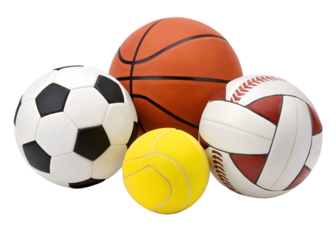 Variety of sports balls on a plain background