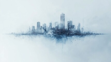 Obraz premium Abstract minimalist cityscape with delicate line work and a subtle reflection on hazy ground
