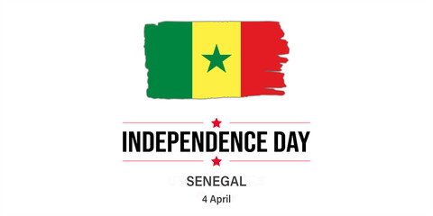 Senegal independence day creative illustration with flag colors, abstract brush strokes, and patriotic text.