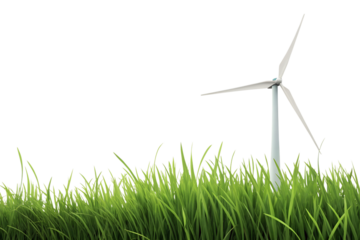 Wind turbine surrounded by lush green grass