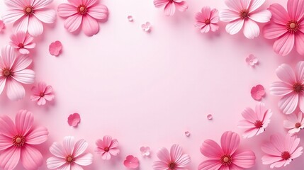 A delicate arrangement of pink flowers against a soft pink background.