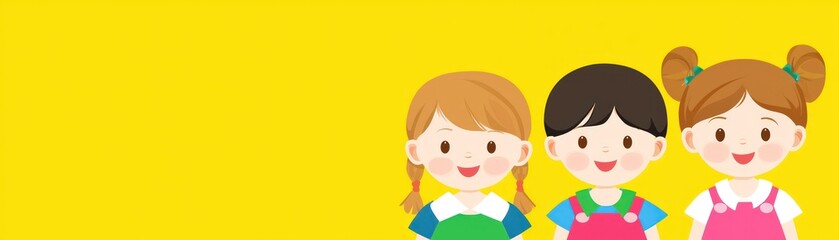 Kids smiling, yellow background, school theme, social media