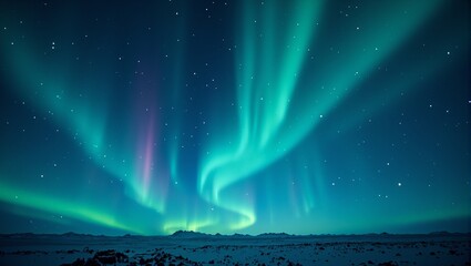 Spectacular celestial auroras dance across a midnight blue sky framing a serene central emptiness Perfect for tranquil and cosmic vibes