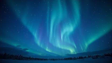 Fleecedeken met foto Spectacular celestial auroras dance across a midnight blue sky framing a serene central emptiness Perfect for tranquil and cosmic vibes © GMeta