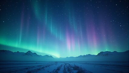Spectacular celestial auroras dance across a midnight blue sky framing a serene central emptiness Perfect for tranquil and cosmic vibes