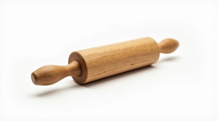 Rustic Wooden Rolling Pin on White Background