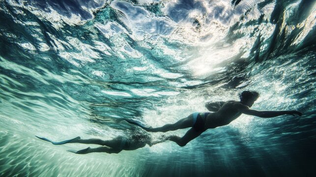 Boys swimming. Swimmers racing in the pool. Underwater view on the water of the pool. Billboard or branner design. Gaps fill your data to fill. Concept for web pages, schools,Special sports classes.
