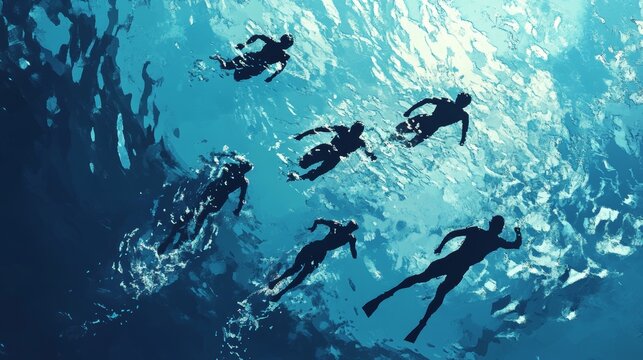 Boys swimming. Swimmers racing in the pool. Underwater view on the water of the pool. Billboard or branner design. Gaps fill your data to fill. Concept for web pages, schools,Special sports classes.
