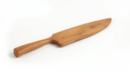 Obraz premium Rustic Wooden Bread Knife Isolated on White Background