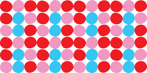 Seamless red, blue and pink polka dot pattern background