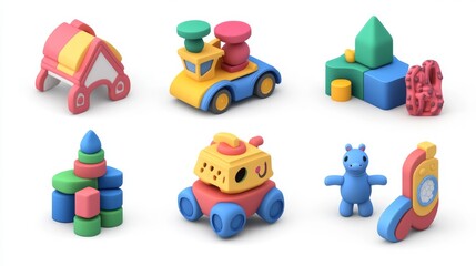 Collection 3d icons of kid toy, Child and education concept. Eps 10 vector.