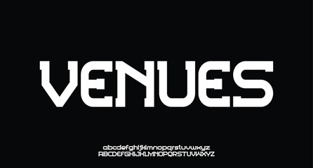 Venues, Futuristic abstract modern techno font, abstract geometric sci fi bold display letter set, Future clean modern monospaced typeface
