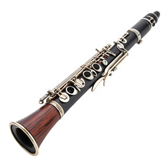 Naklejka premium Rare clarinet flute illustration isolated on white background.. Metallic musical instruments on white .