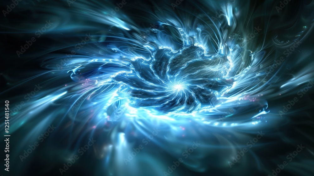 Poster abstract visualization swirling light patterns in a futuristic physics simulation, representing ai-d