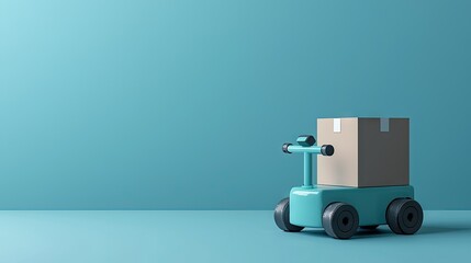 Fototapeta premium Stylized Cardboard Box on Teal Cart. Minimalist Scene. Potential stock image