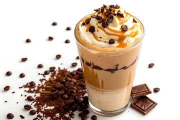 Coffee frappe with caramel foam and chocolate chips