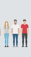 Obraz premium Diverse people standing in a row, simple illustration, social equality concept, for presentations