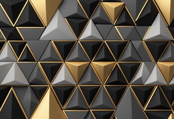 3d style luxurious european seamless pattern gold grey black geometric triangular shapes modern abstract design metallic glossy texture elegant symmetry futuristic decor wallpaper background interior.