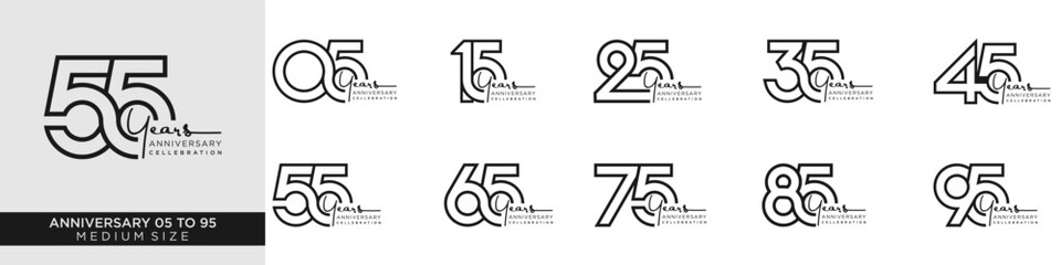 collection anniversary 15 to 95 year, creative number design vector illustration.
