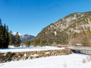 Tristenau above Pertisau in Austrian Tyrol, snowy circular route and cross-country skiing center...