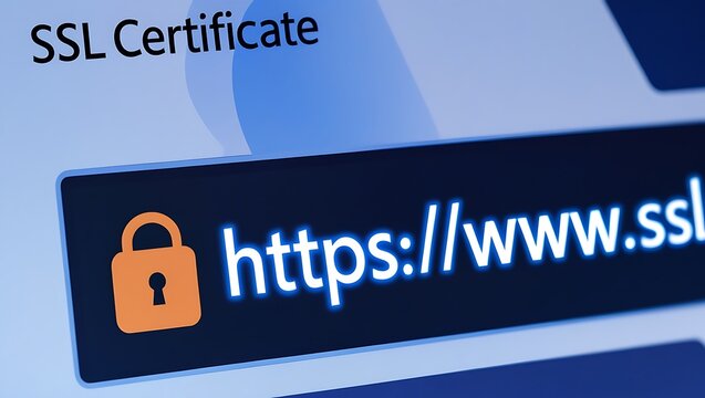 Close-Up of Browser Window with SSL Certificate &ndash; HTTPS Security Concept,  ssl lock, ssl padlock, website design, ssl badge, ssl shield,  SSL connection

