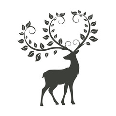 a deer silhouette with antlers branching into leafy vine