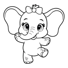 Cute baby elephant cartoon outline illustration.