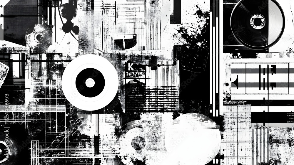 Poster Abstract Dynamic Digital Technology Background with Futuristic Geometric Patterns and Retro Inspired Textures