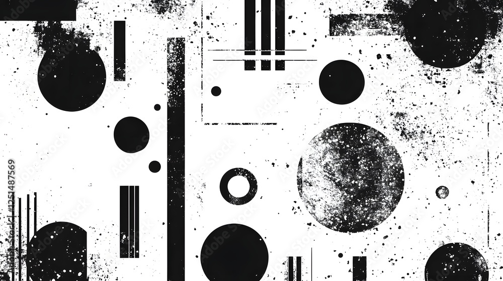 Poster abstract geometric shapes and textures in monochrome composition