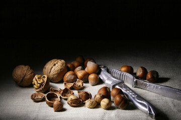 Still life with nuts and old nutcracker