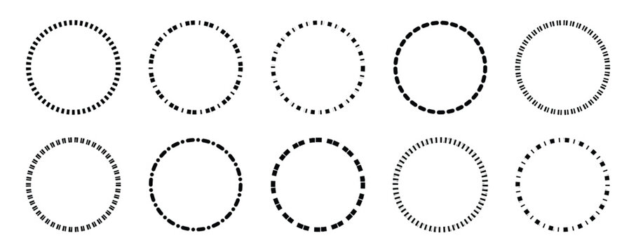 Simple dashed circle set on white background. Vector icons in flat style