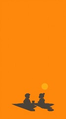 Silhouette figures enjoying sunset picnic, likely for social media