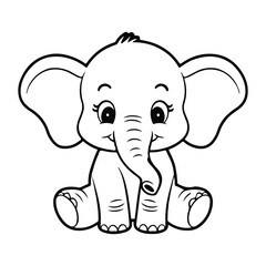 Fototapeta premium Cute baby elephant cartoon outline illustration.