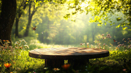 Naklejka premium A round wooden table photography ai generated