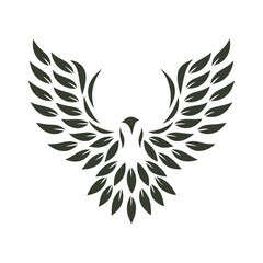 Obraz premium a logo of a bird with wings made from overlapping green leaves