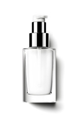 Cosmetic serum pump white bottle, dispenser container mock up. Foundation cream jar, airless pump dispenser design isolated on white background