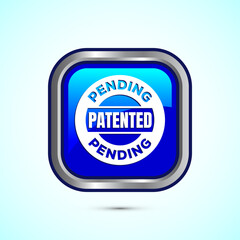 Patent pending icon design illustration, patent pending logo, badge, seal emblem, Blue color square button design