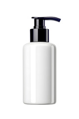 Cosmetic serum pump white bottle, dispenser container mock up. Foundation cream jar, airless pump dispenser design isolated on white background