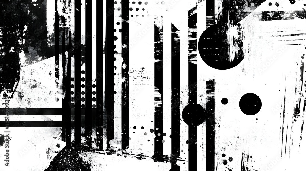 Poster Abstract Monochrome Geometric Patterns with Distressed Textures and Contrasting Shapes