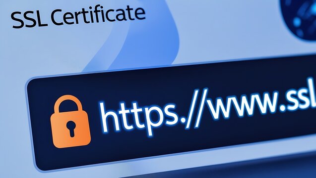 Close-Up of Browser Window with SSL Certificate &ndash; HTTPS Security Concept,  ssl lock, ssl padlock, website design, ssl badge, ssl shield,  SSL connection

