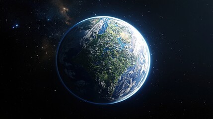 Obraz premium A close up of the Earth with a blue and green color scheme