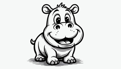 Fototapeta premium Cartoon hippo smiling on light background