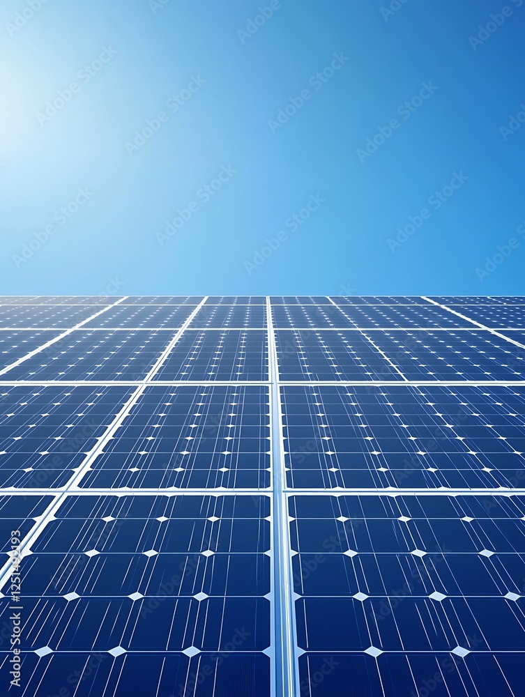 Poster top-down view of solar panels in an array, showcasing renewable energy technology.