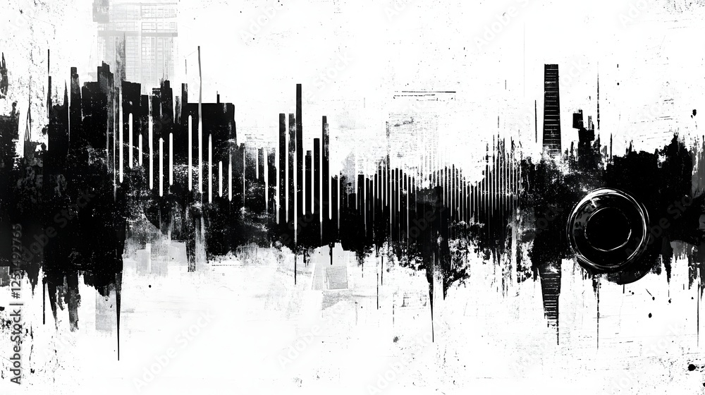Poster abstracted urban skyline captivating interplay of light shadow and architectural forms