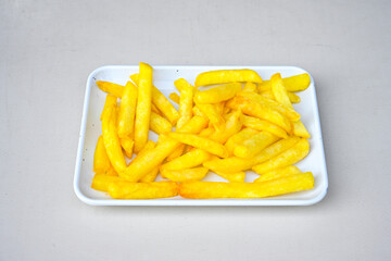 French fries Snack food crispy potato . Fast food or  snacks concept. Patates cips. Patates kizartmasi.