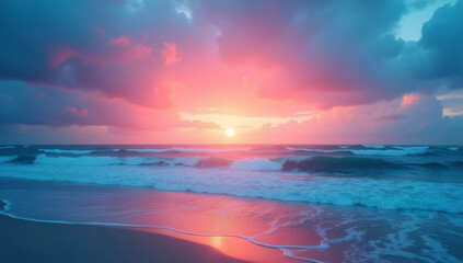 Vibrant sunrise seascape: abstract coastal wallpaper with blue sky and sea 