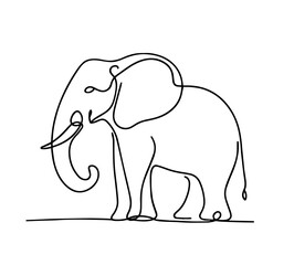 Obraz premium Continuous Line Drawing, Black on White, elephant Sketch
