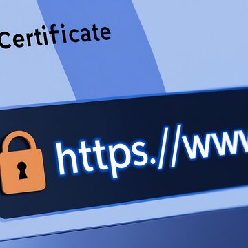 Close-Up of Browser Window with SSL Certificate &ndash; HTTPS Security Concept,  ssl lock, ssl padlock, website design, ssl badge, ssl shield,  SSL connection

